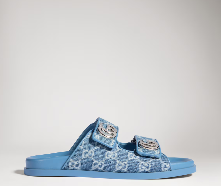 Chinelo Gucci Slipper Double GG Blue Denim