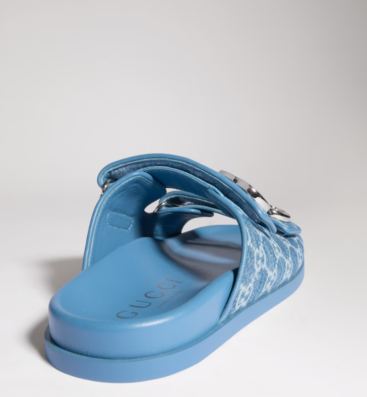 Chinelo Gucci Slipper Double GG Blue Denim