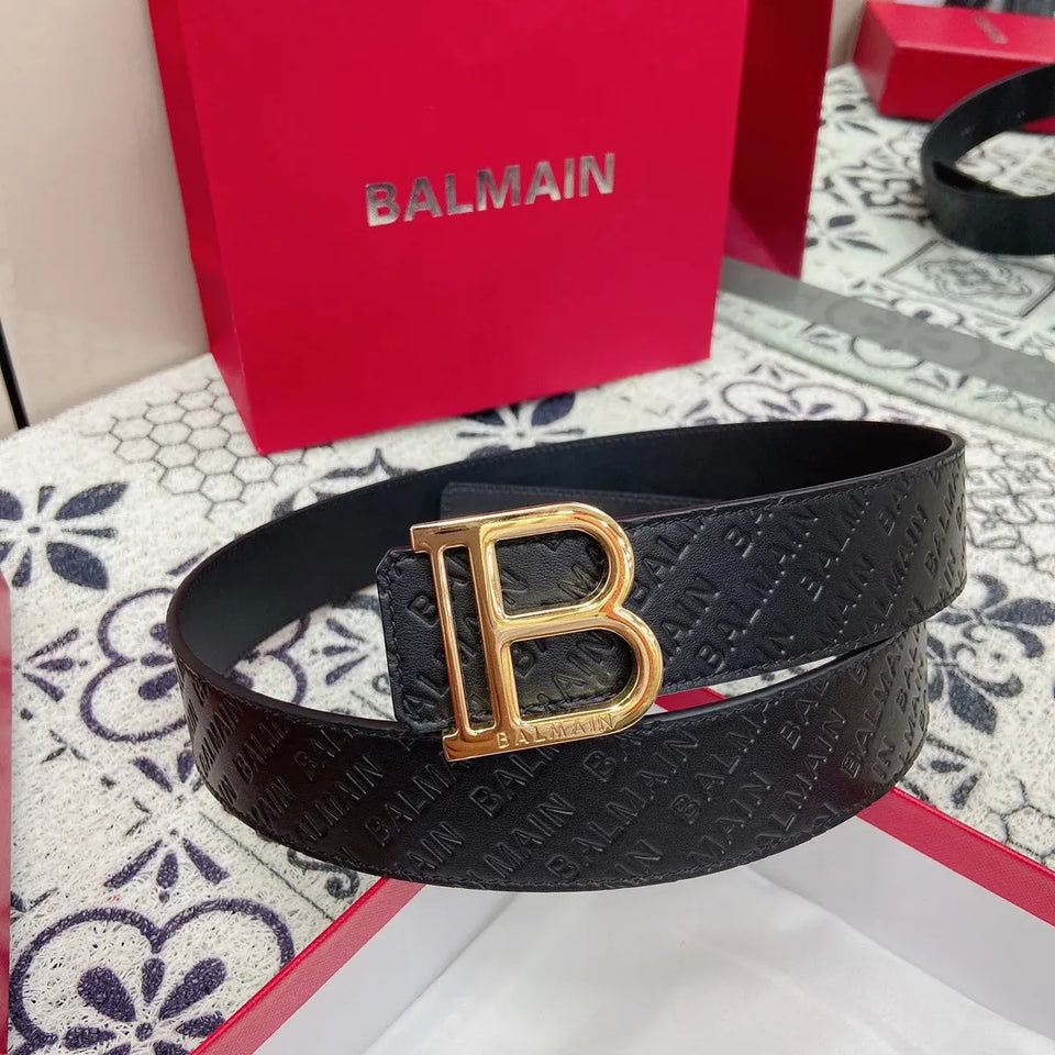Cinto Balmain B Reversible Belt 38mm Piel Negra