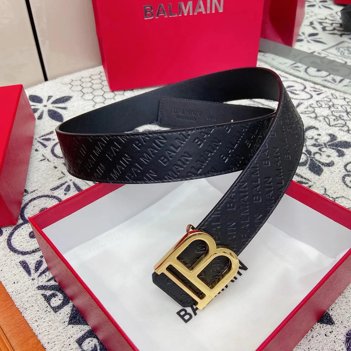Cinto Balmain B Reversible Belt 38mm Piel Negra