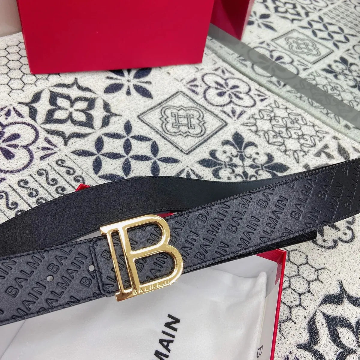 Cinto Balmain B Reversible Belt 38mm Piel Negra