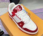 Louis Vuitton Trainer Trainer Maxi Red & White Handcrafted Rhinestone Sneaker