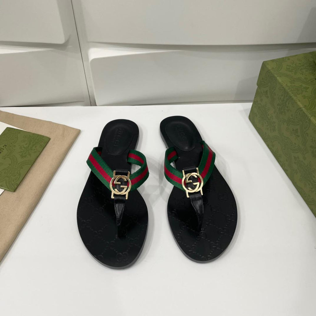 Gucci Web Thong Sandal Black Leather