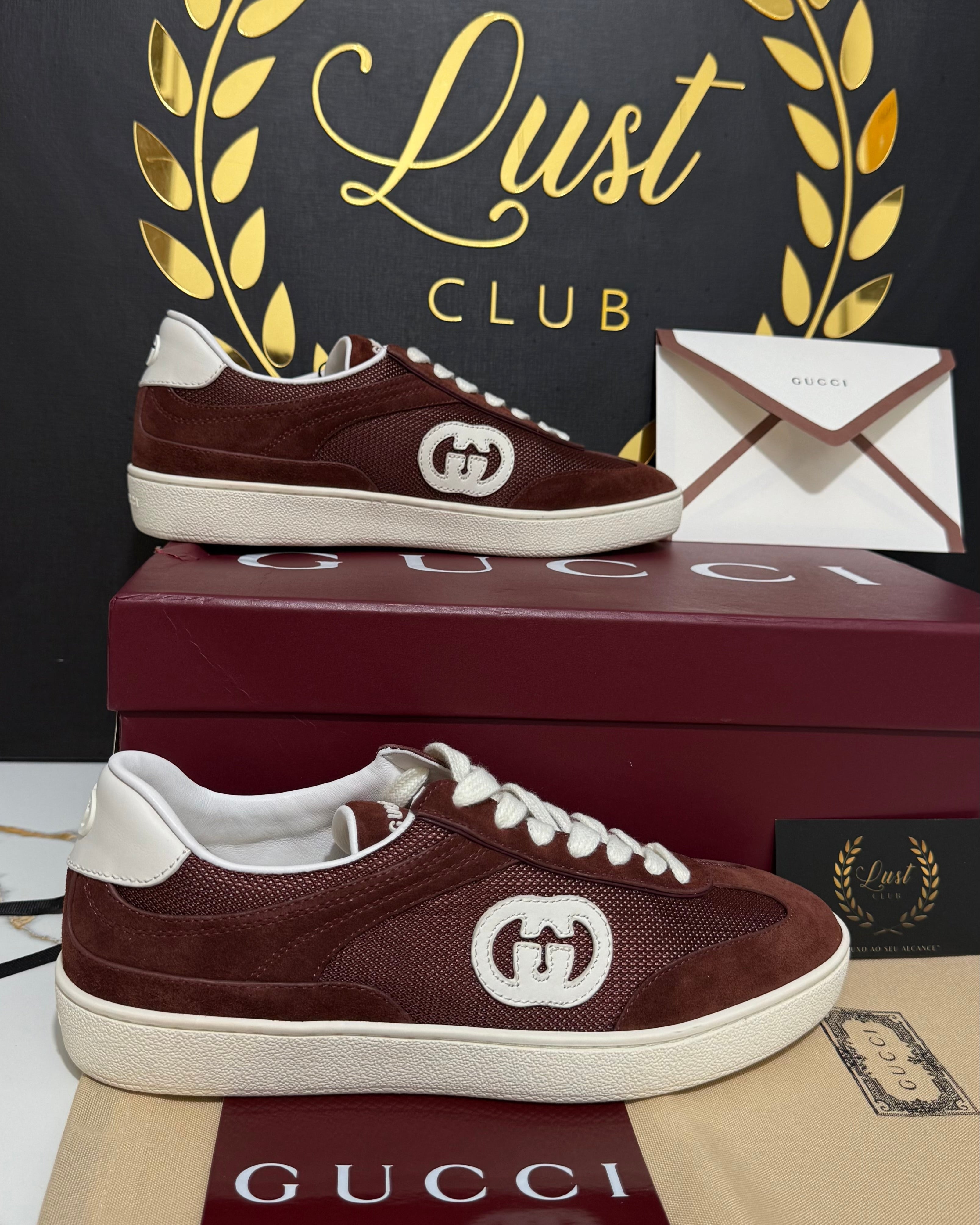 Gucci Trainer With Interlocking G in Red White Suede (PRONTA ENTREGA) Tamanho 38