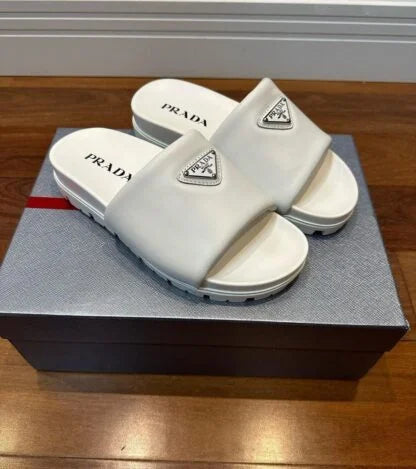 Prada Chinelo White Logo Slide