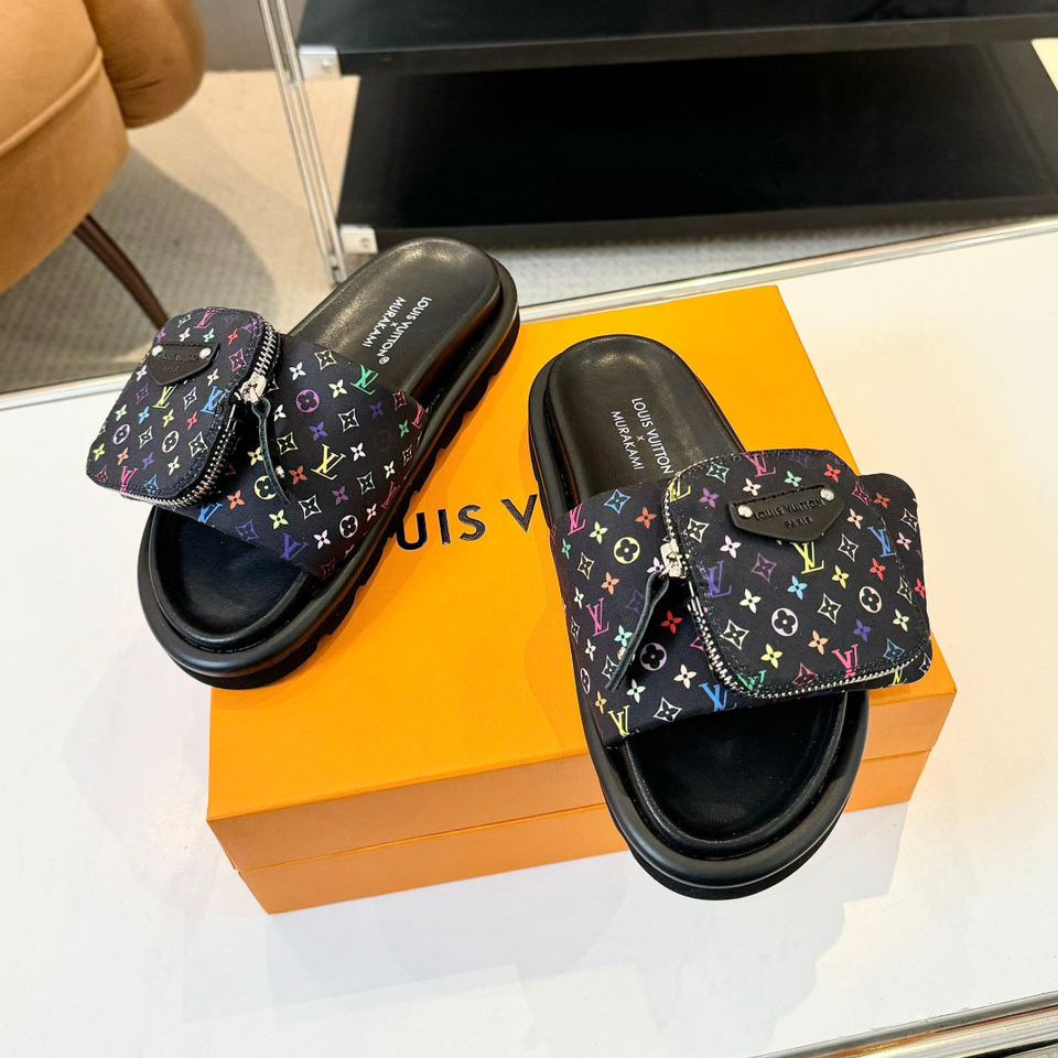 Louis Vuitton Pool Pillow Flat Comfort Mule Takashi Murakami Black
