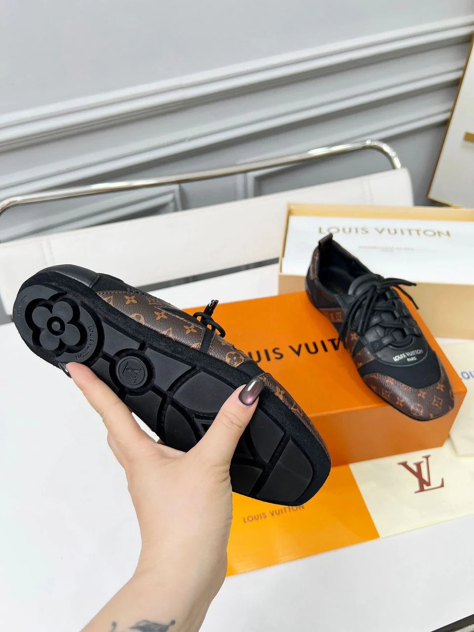 Louis Vuitton Sneakerina Women's Lace-Up Shoe in Black and Brown Monogram