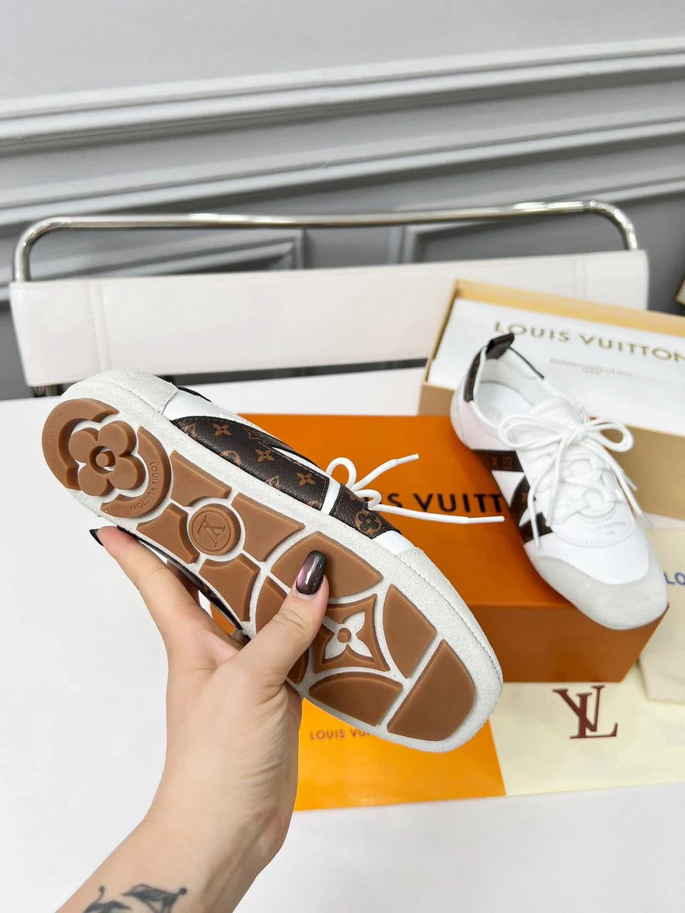 Sneakerina LV White Monogram Brown