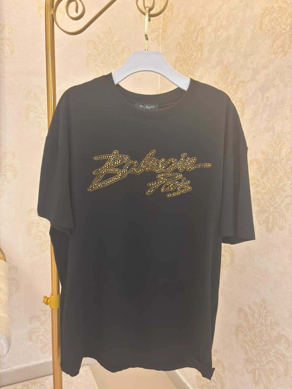 Camiseta Balmain Logo Dourada