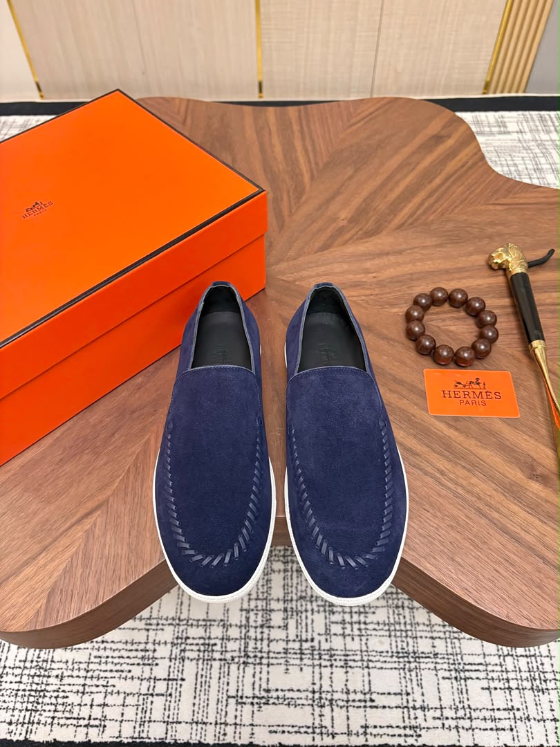 MOCASSIM HERMES Suede Blue Marine