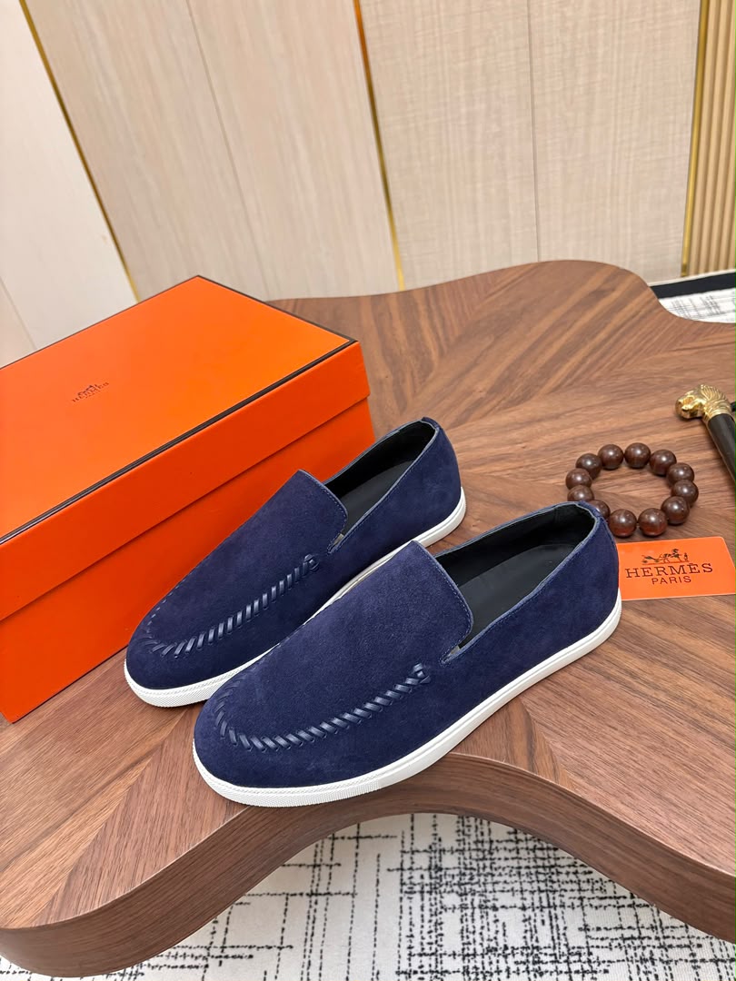 MOCASSIM HERMES Suede Blue Marine