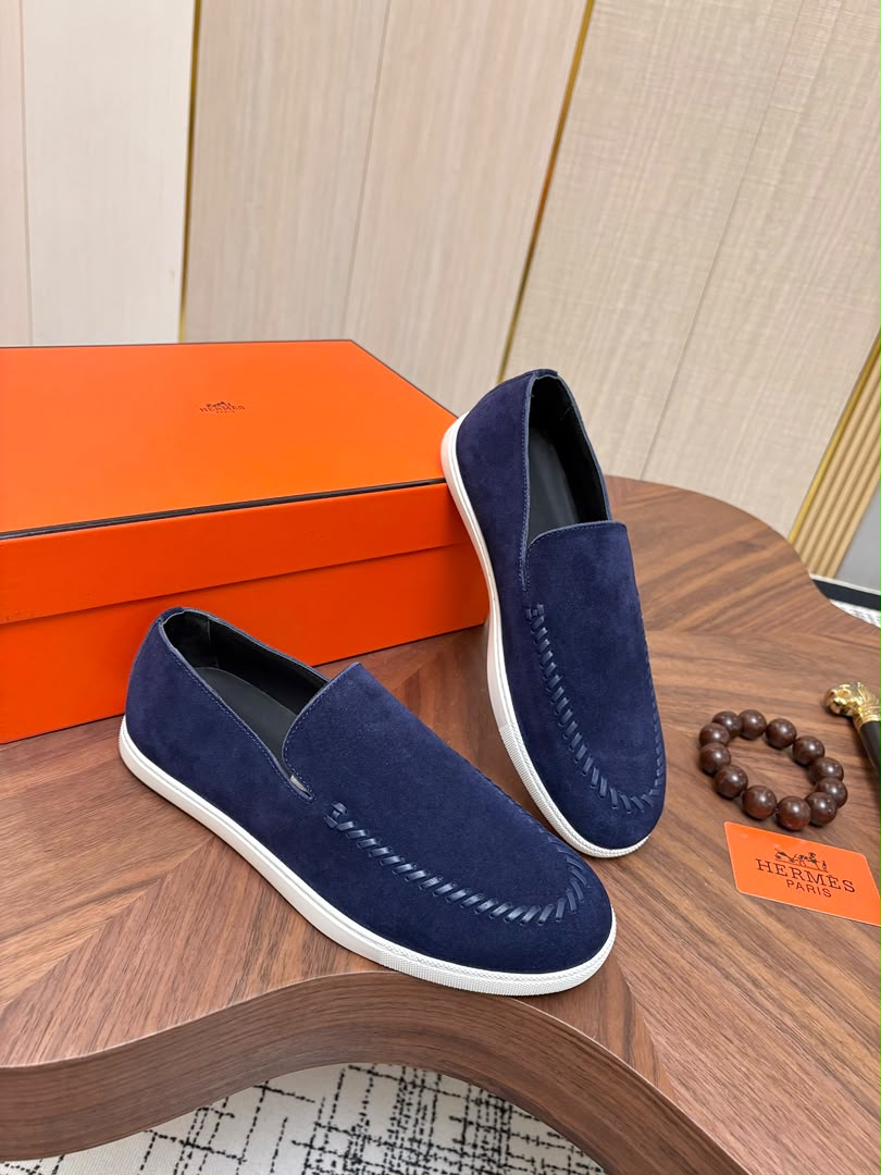 MOCASSIM HERMES Suede Blue Marine