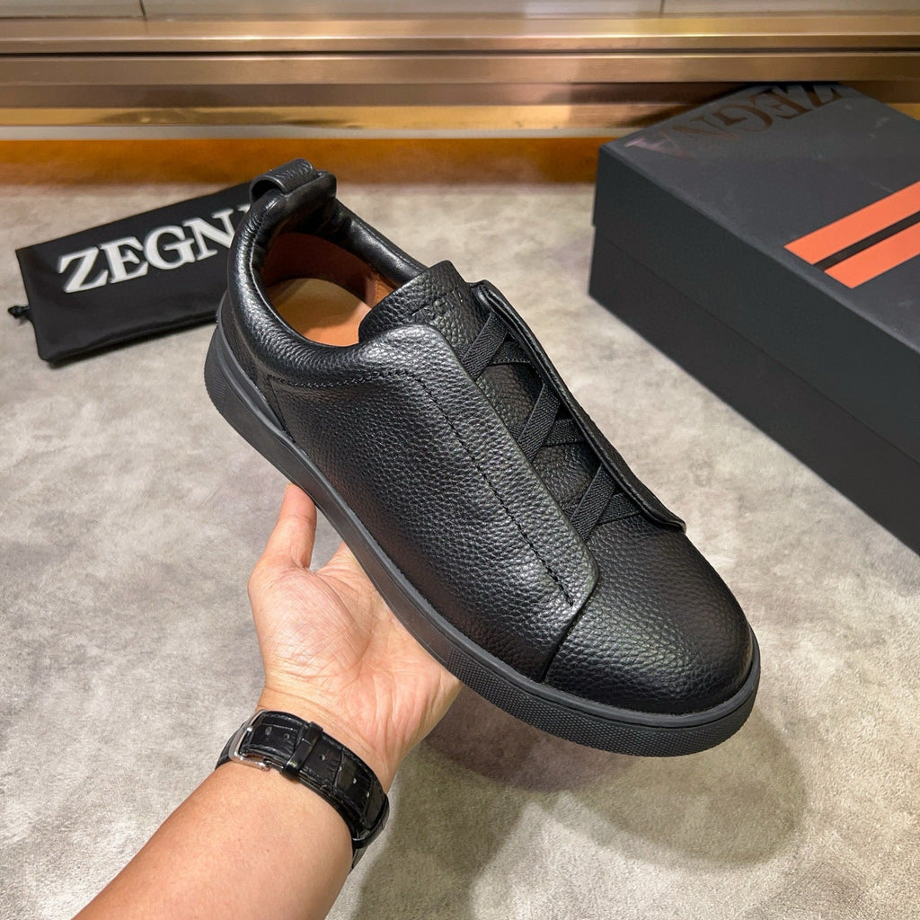 Tênis Zegna Triple Stitch Leather Sneakers All Black (Pronta Entrega) Tamanho 40