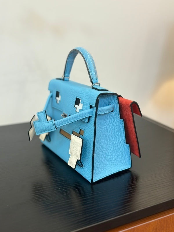 Bolsa Hermès Kelly Idole Kelly Doll in Lizard Blue