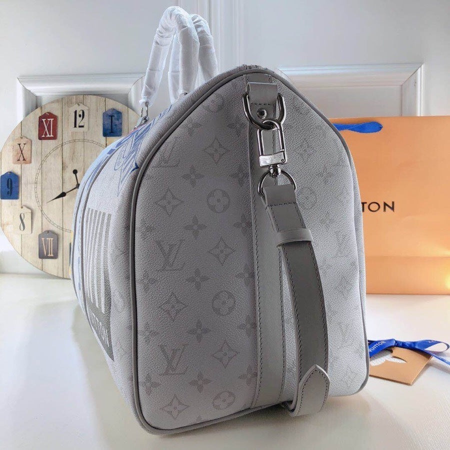 LOUIS VUITTON Monogram Logo Keepall Bandouliere 50 White