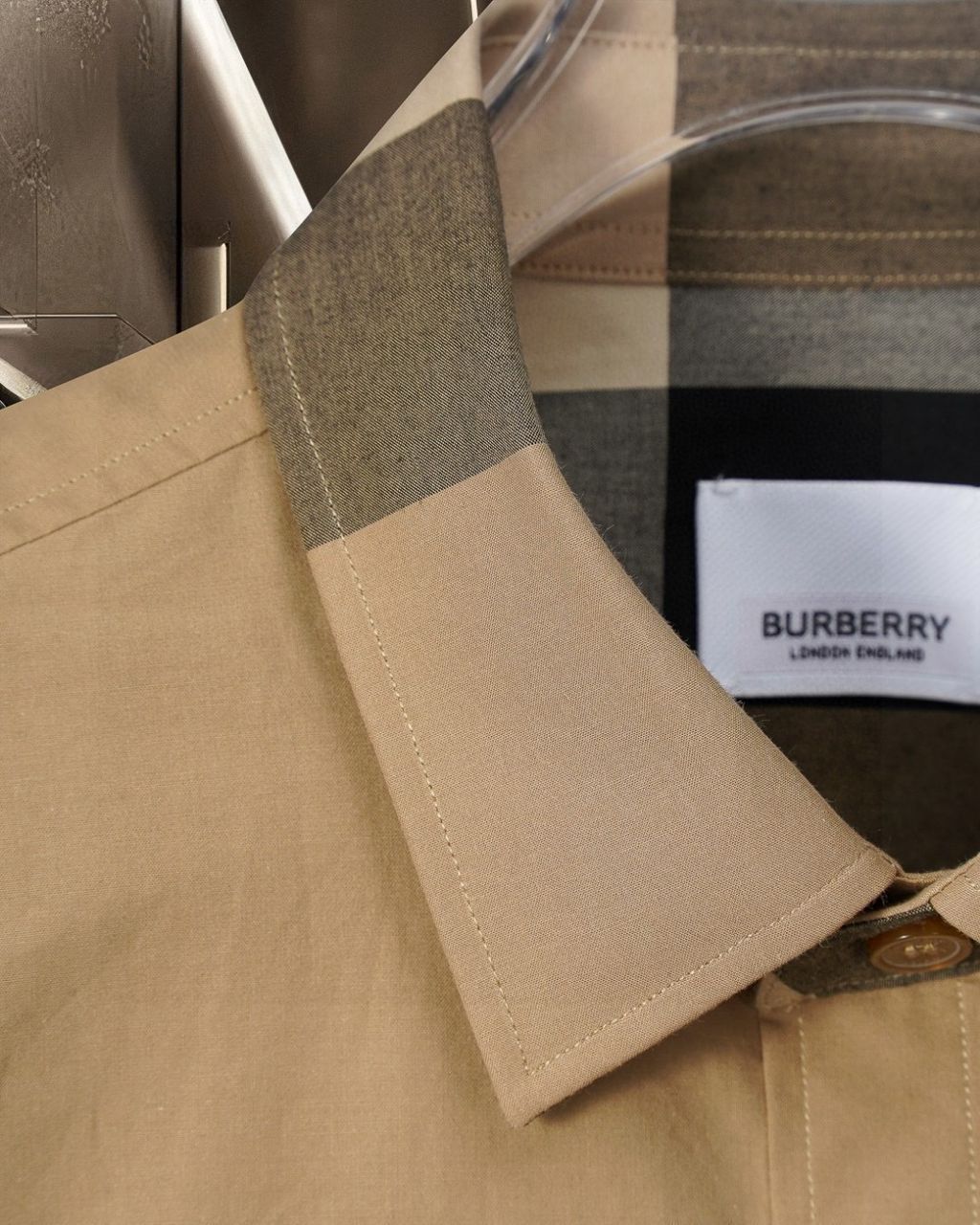 Camiseta Burberry Slim Fit Check Cotton Shirt Beige (Pronta Entrega) Tamanho G