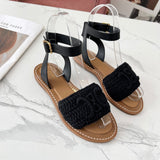 CELINE LYMPIA SANDAL in TRIOMPHE MACCRAMÉ COTTON & CALFSKIN