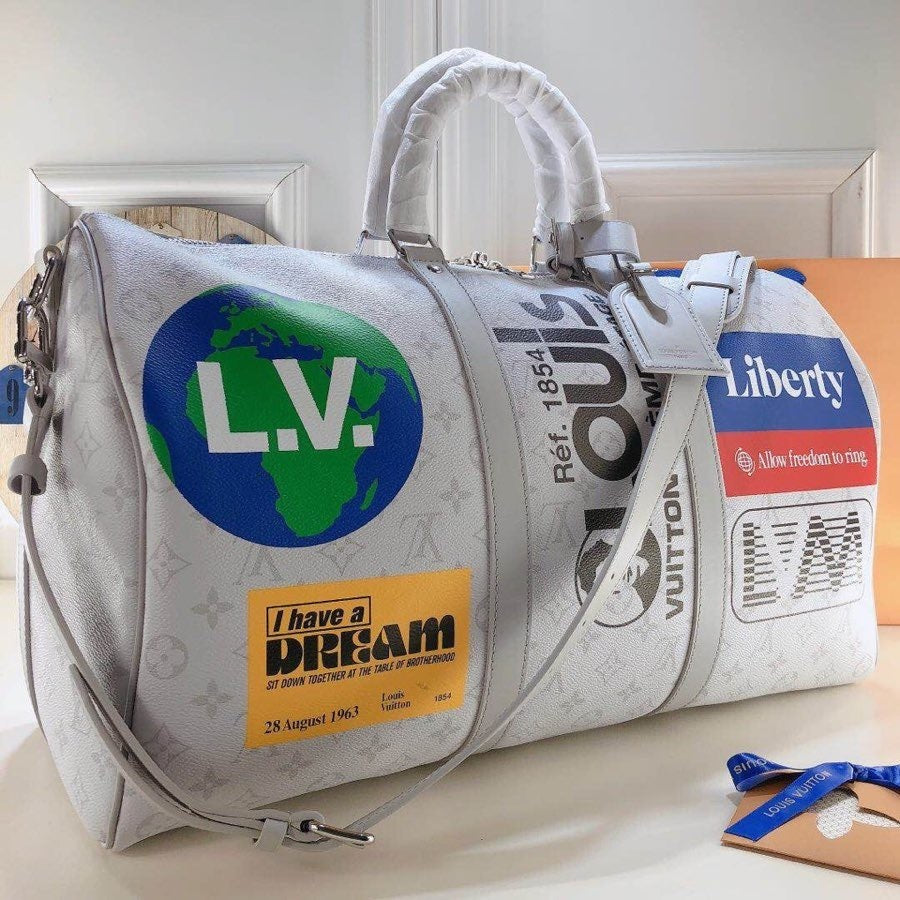LOUIS VUITTON Monogram Logo Keepall Bandouliere 50 White