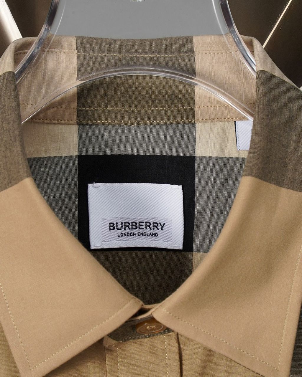 Camiseta Burberry Slim Fit Check Cotton Shirt Beige (Pronta Entrega) Tamanho G