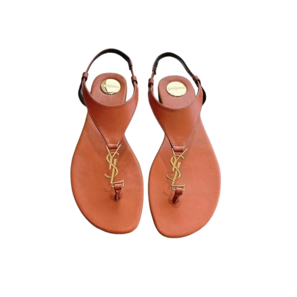Sandálias tanga saint laurent couro Cassandra YSL  Brown