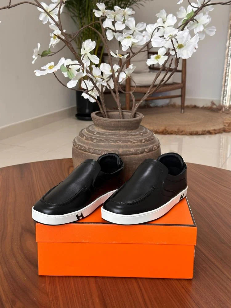 Tenis Hermès Social Black Leather Lace-Up Couro