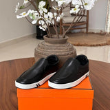 Tenis Hermès Social Black Leather Lace-Up Couro