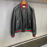 Jaqueta Gucci Men's GRG Taped Leather Bomber Jacket Black