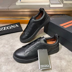 Tênis Zegna Triple Stitch Leather Sneakers All Black (Pronta Entrega) Tamanho 40