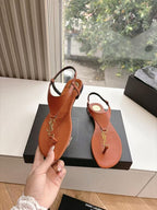 Sandálias tanga saint laurent couro Cassandra YSL  Brown