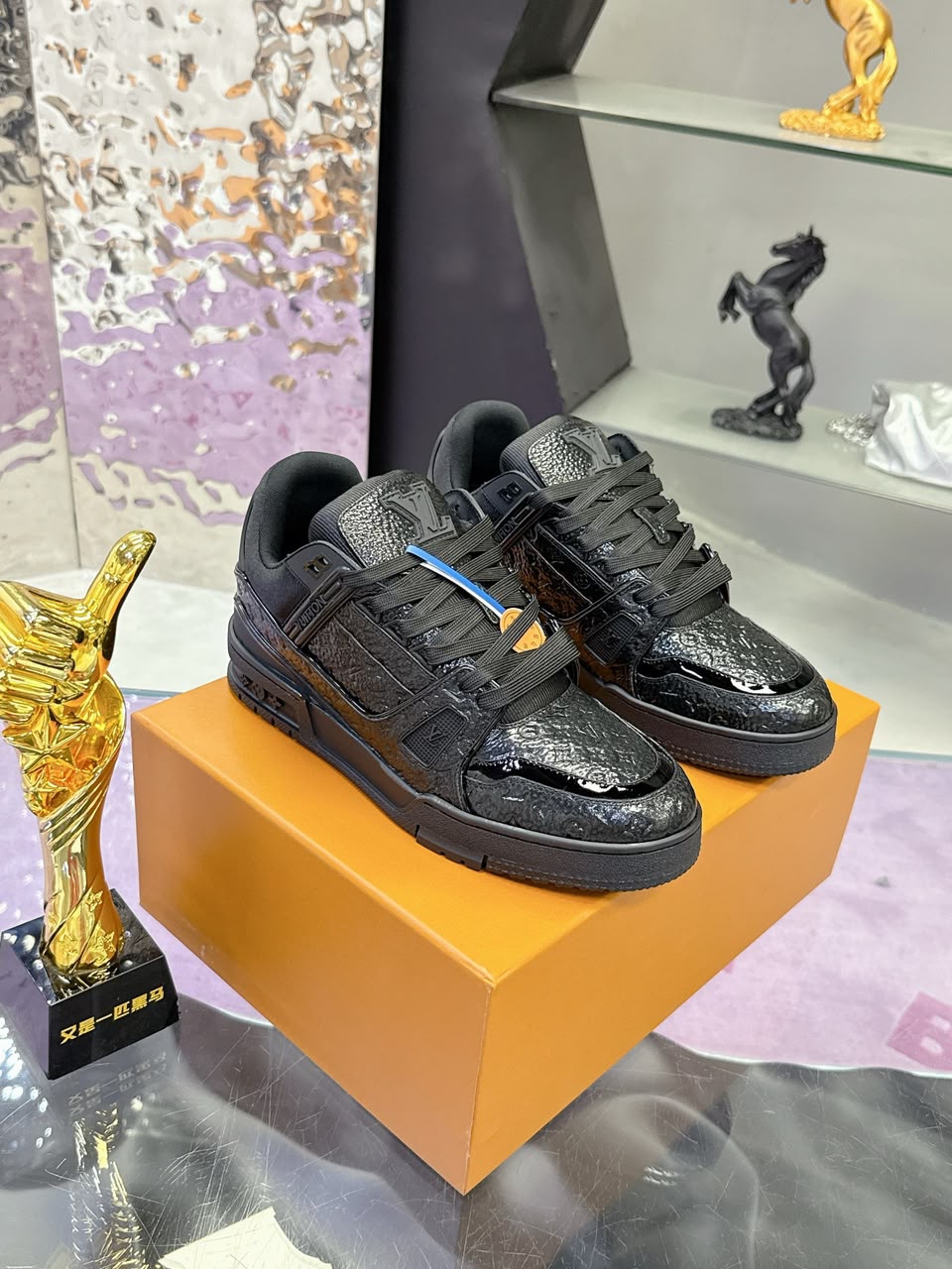 Louis Vuitton Trainer Sneaker Monogram Empreinte Leather Triple Black