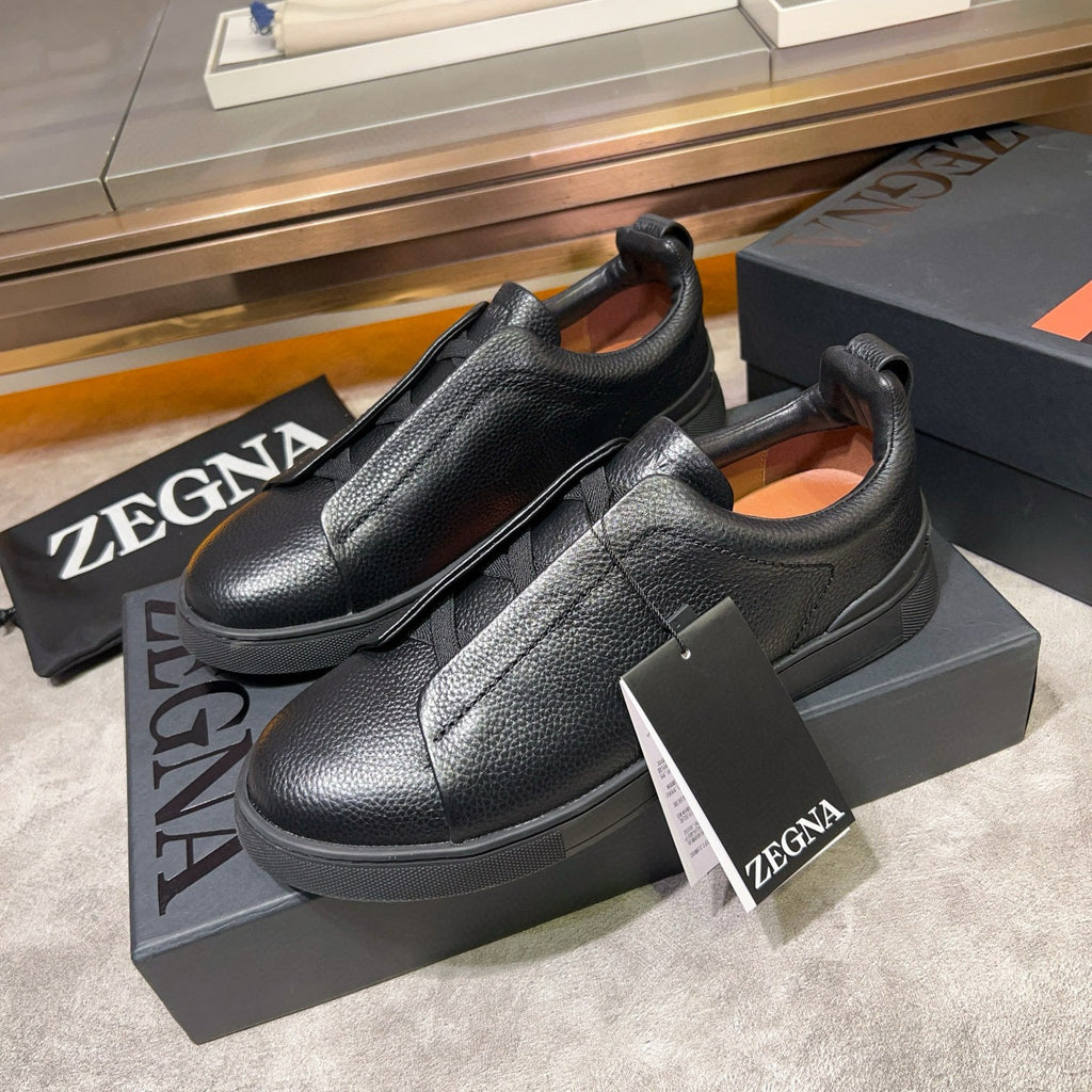 Tênis Zegna Triple Stitch Leather Sneakers All Black (Pronta Entrega) Tamanho 40