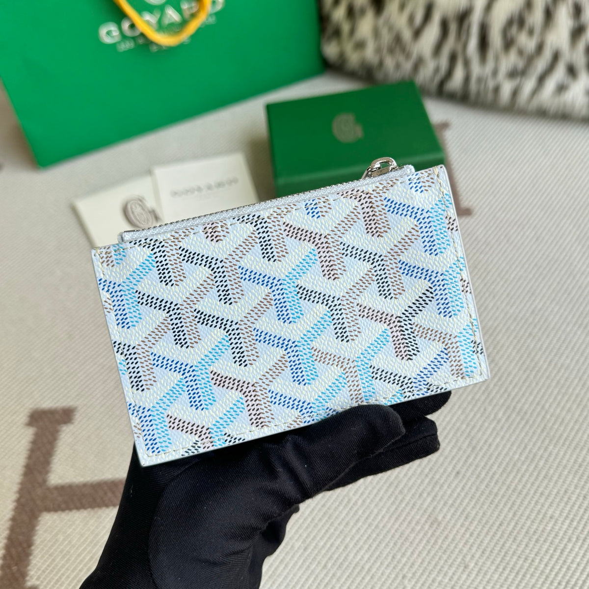 Porta Cartão Goyard Tarjetero Monedero Cremallera Light Blue