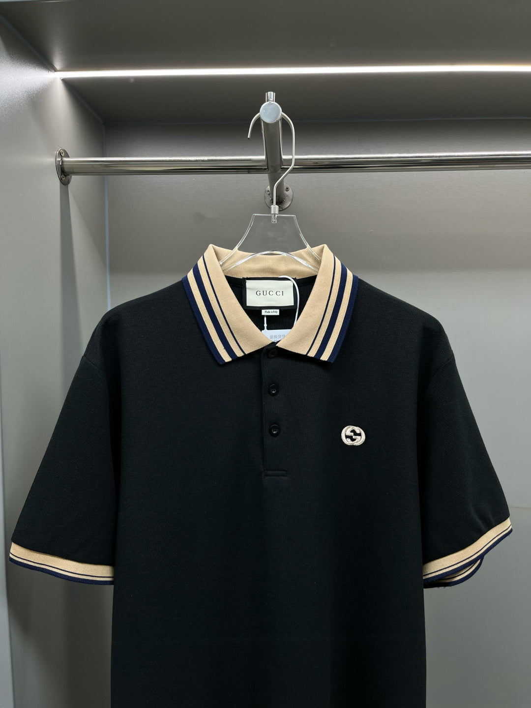 Polo Gucci Black Listra Beige Logo (Pronta Entrega0) Tamanho G e GG