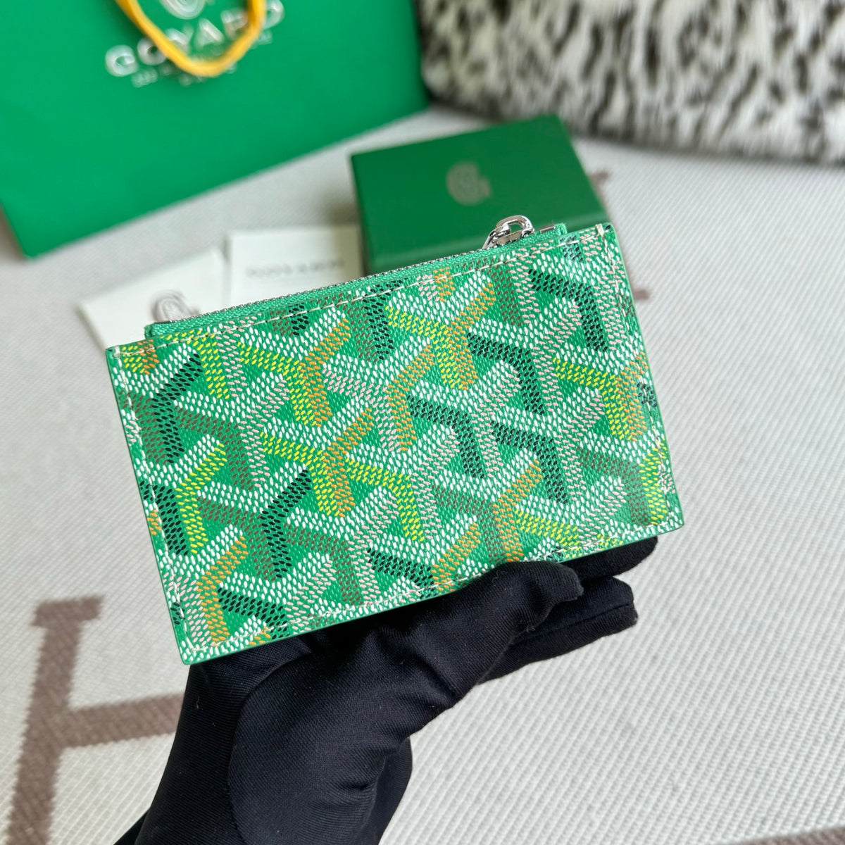 Porta Cartão Goyard Tarjetero Monedero Cremallera Green