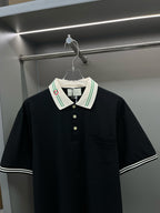 Moncler Polo T Shirt black gola listra verde