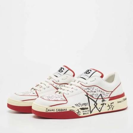 Dolce & Gabbana New Roma Graffiti Leather Low-Top Sneakers (Pronta Entrega) Tamanho 42