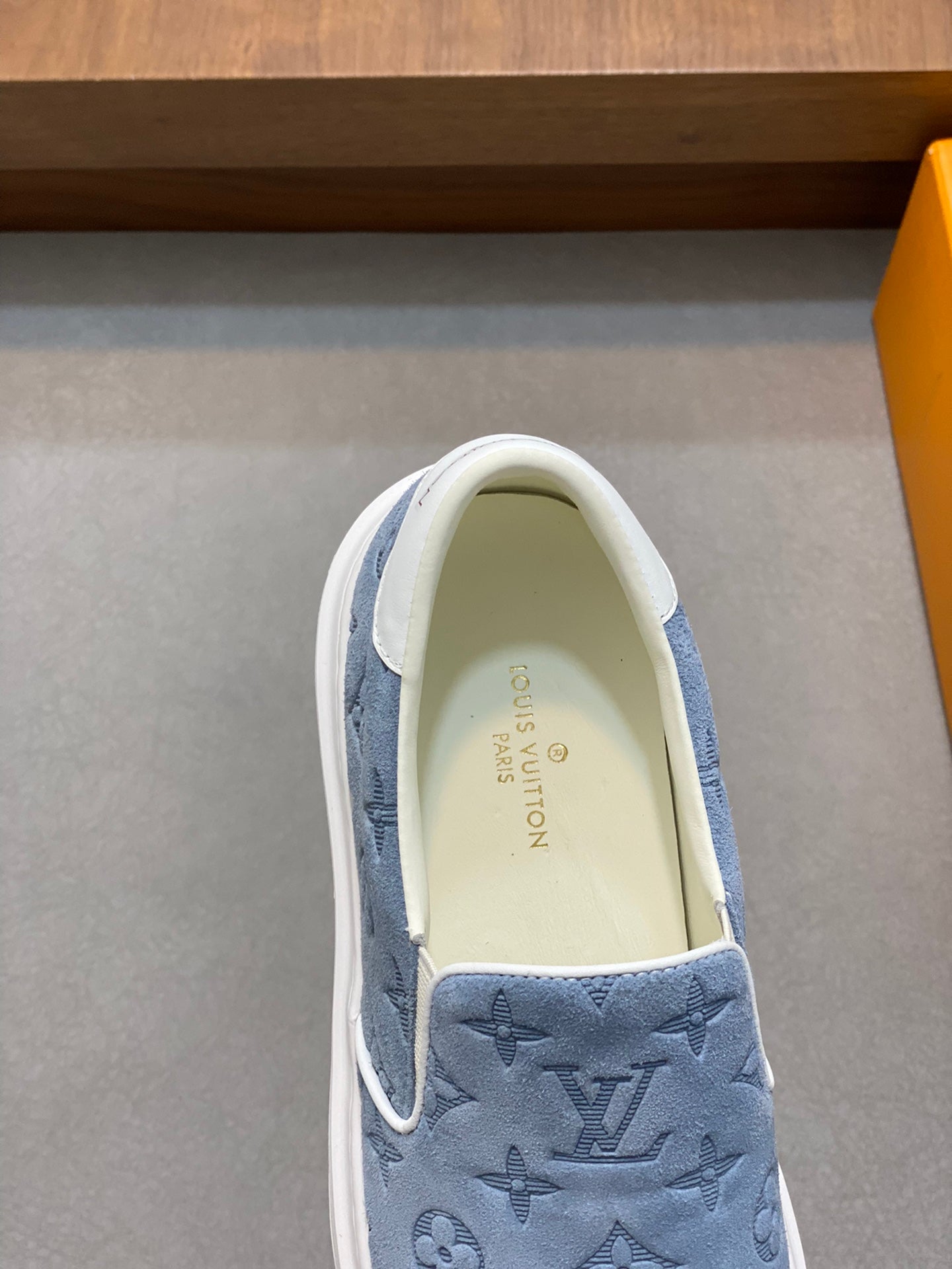 Louis Vuitton Men's Blue Suede Monogrammed Slip-On Sneaker
