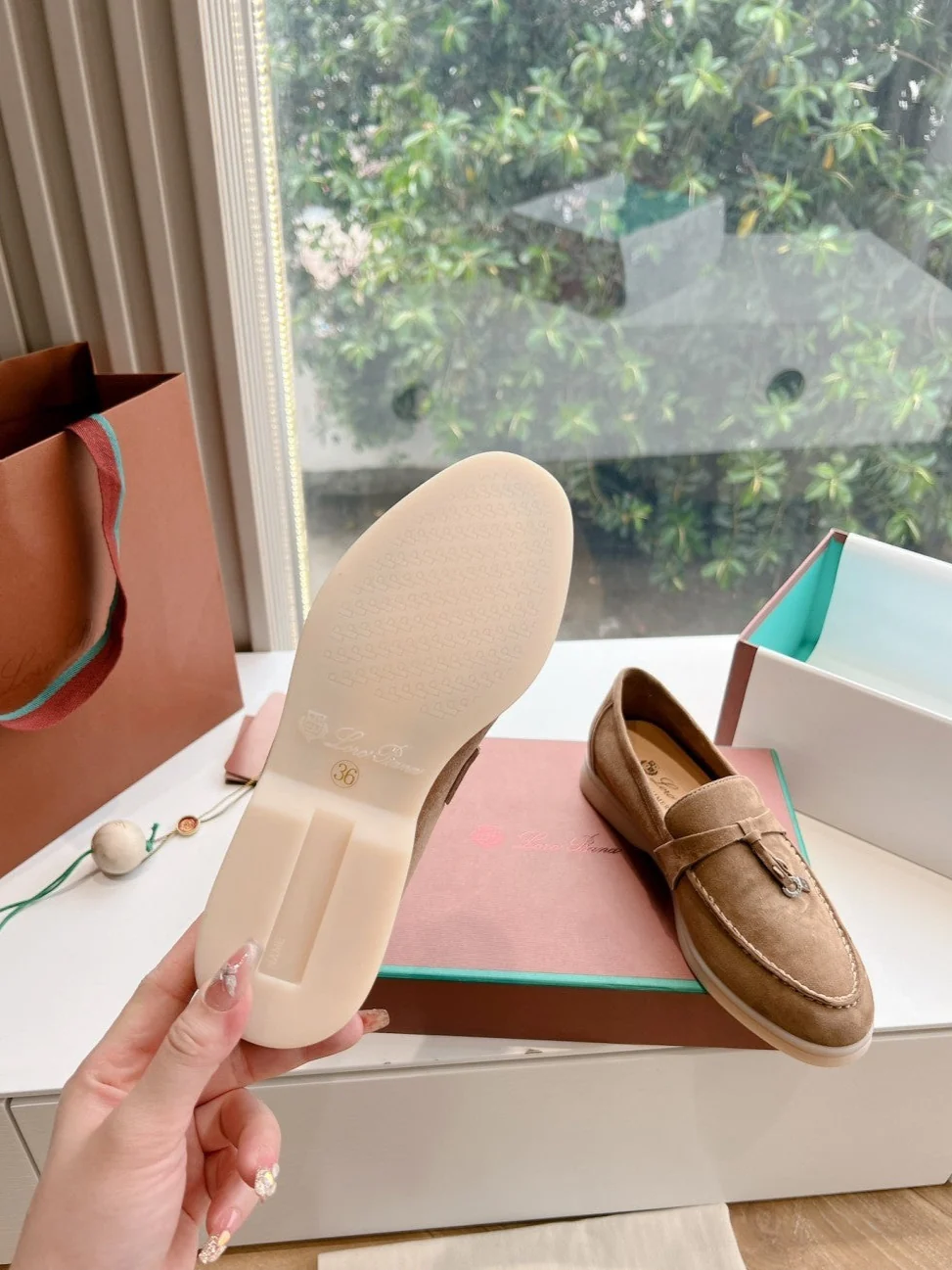 Loro Piana Summer Charms Walk Loafers Deerskin Brown