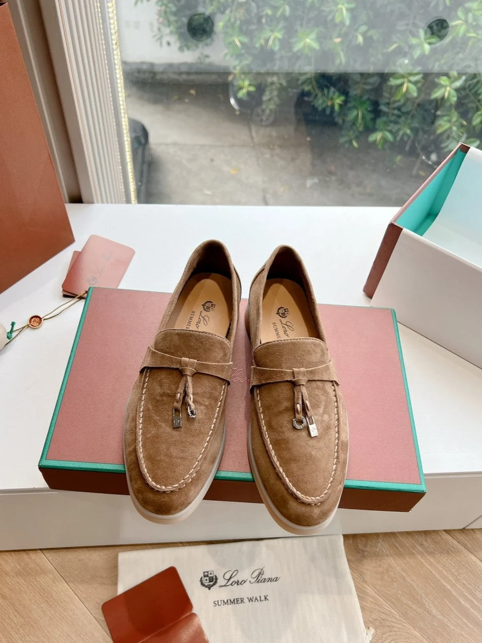 Loro Piana Summer Charms Walk Loafers Deerskin Brown