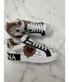 Dolce & Gabbana Portofino Graffiti-Print Sneakers Gold (Pronta Entrega) Tamanho 35