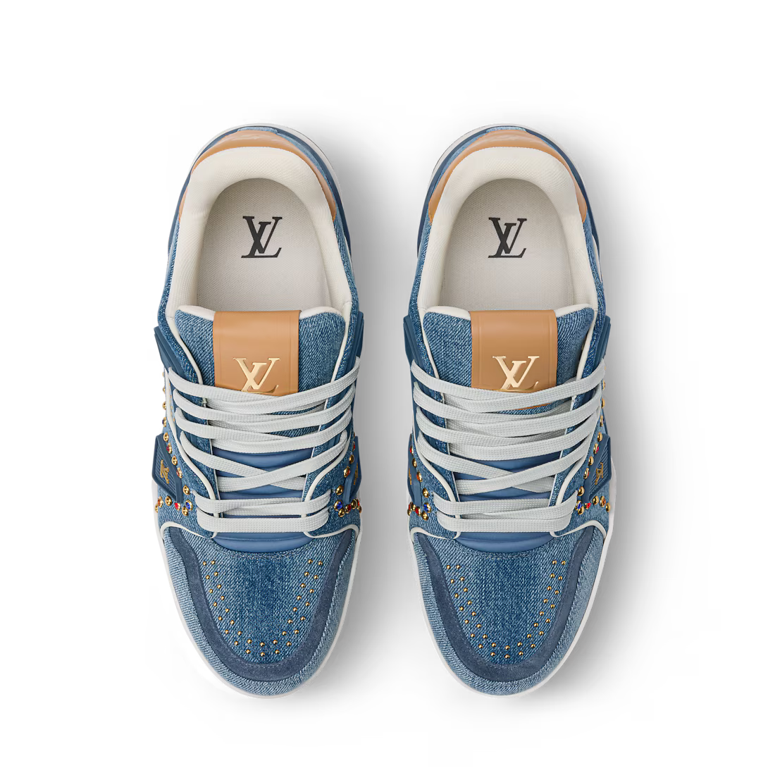 Louis Vuitton Trainer Sneaker Denim Blue com tachas Swarovski