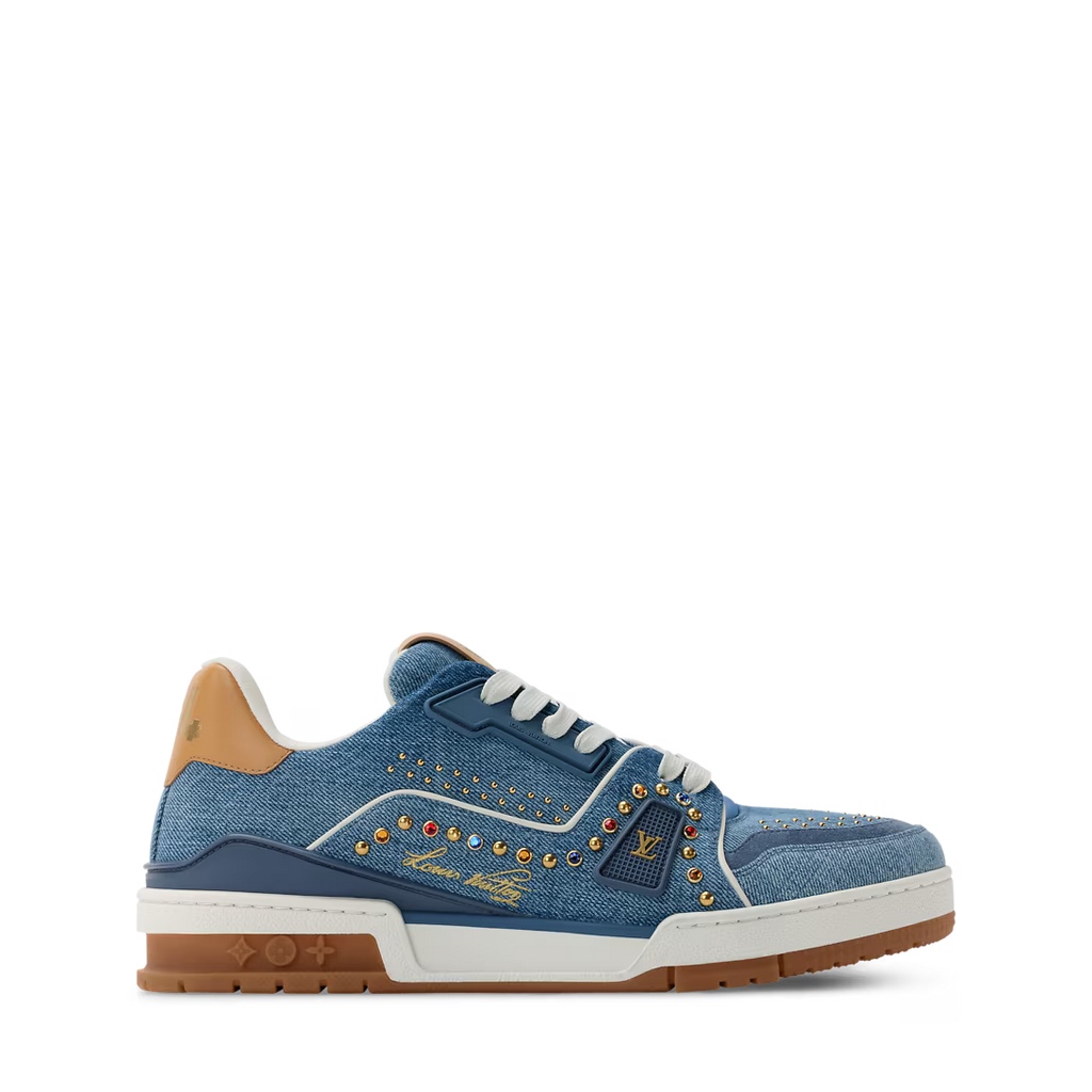 Louis Vuitton Trainer Sneaker Denim Blue com tachas Swarovski