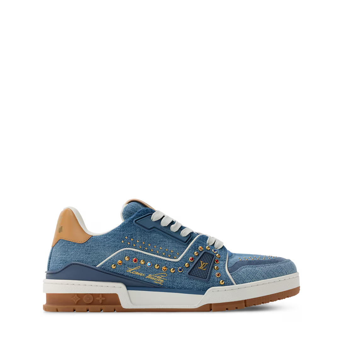 Louis Vuitton Trainer Sneaker Denim Blue com tachas Swarovski