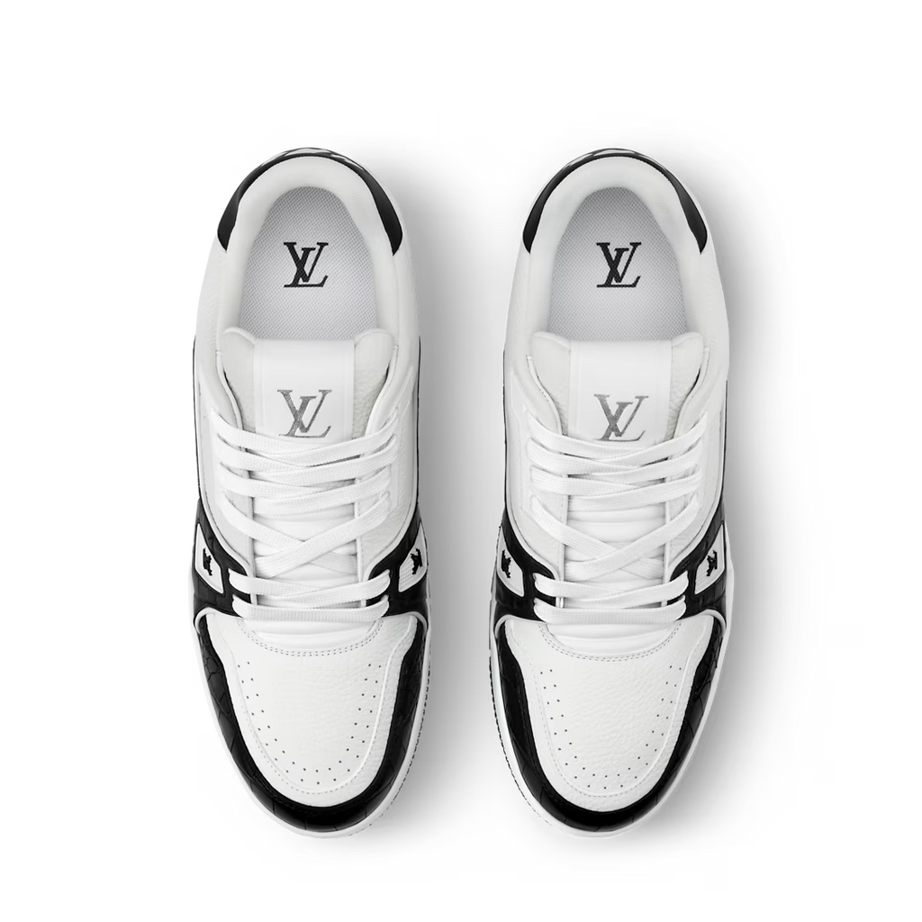 LV Trainer White Black Couro Texturizado