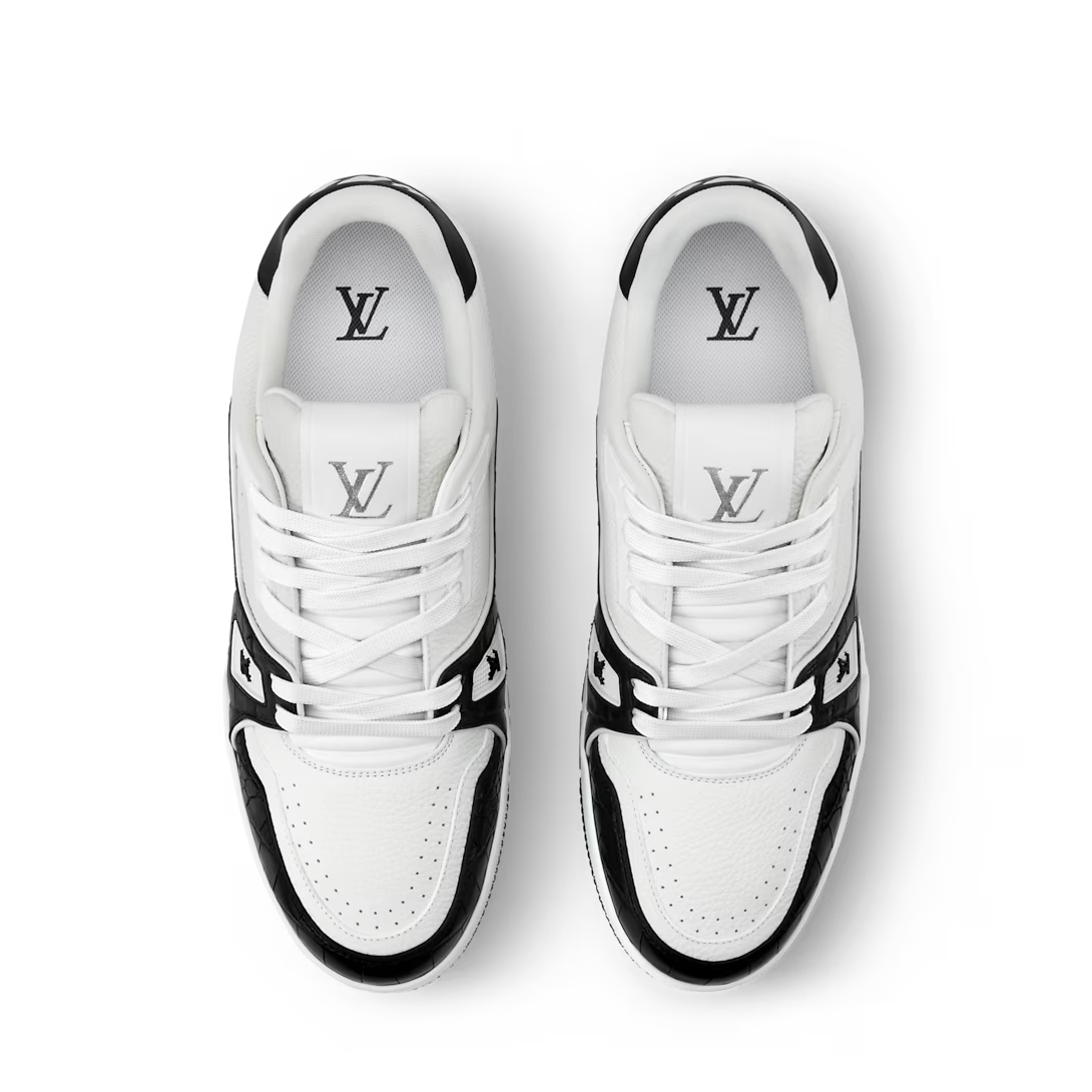 LV Trainer White Black Couro Texturizado