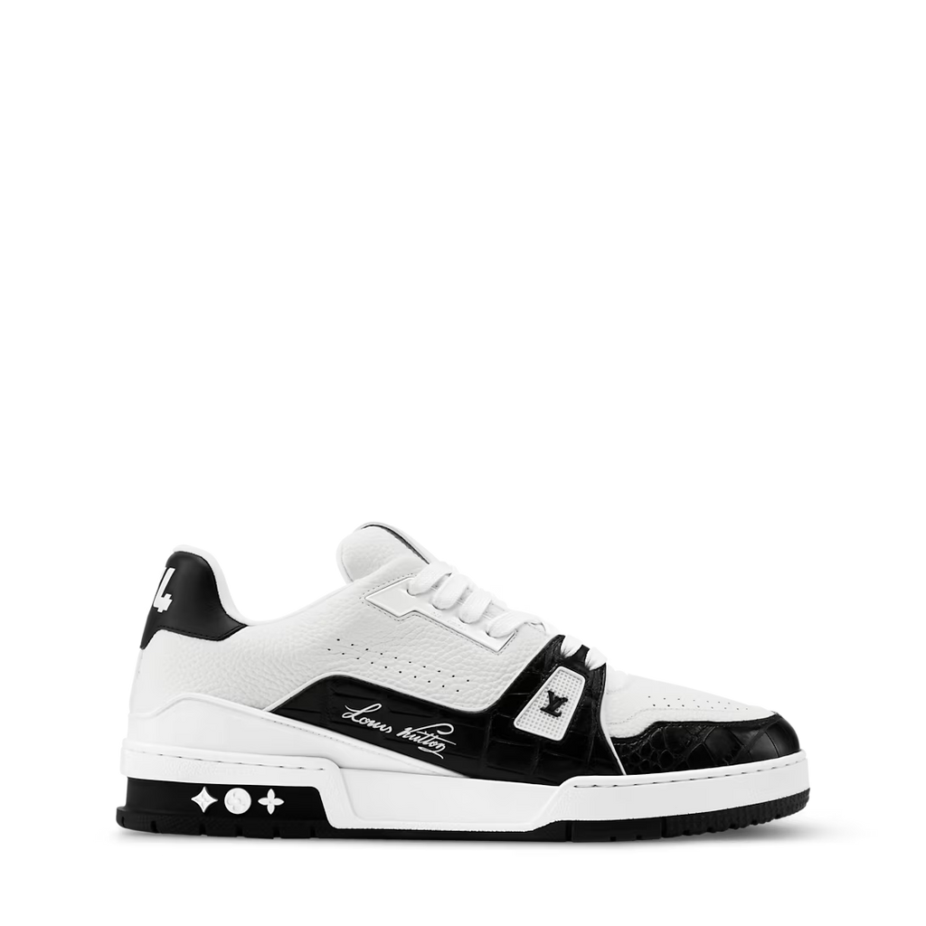 LV Trainer White Black Couro Texturizado