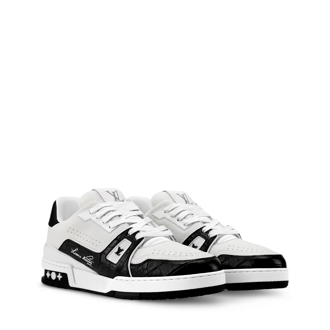 LV Trainer White Black Couro Texturizado