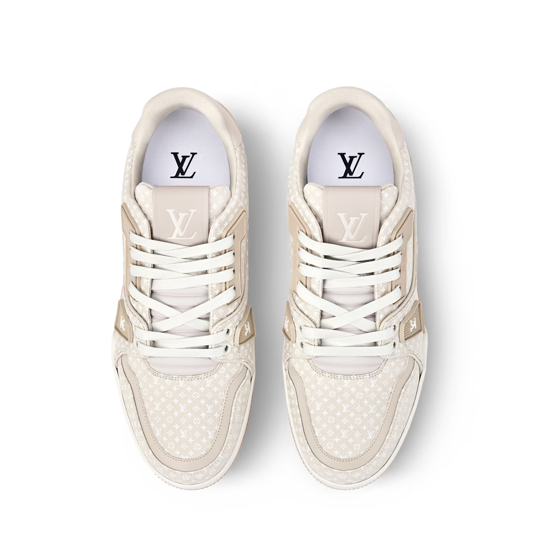 TÊNIS Louis Vuitton LV Trainer Beige White Monogram Denim