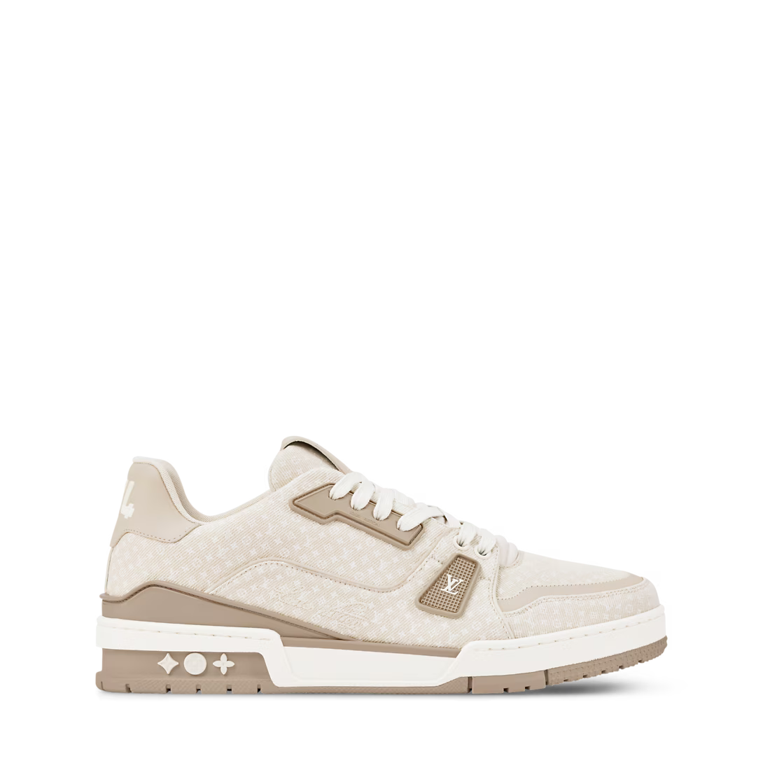 TÊNIS Louis Vuitton LV Trainer Beige White Monogram Denim