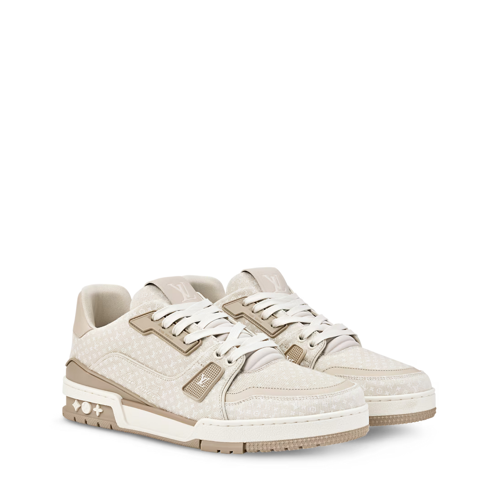 TÊNIS Louis Vuitton LV Trainer Beige White Monogram Denim